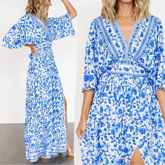 Baltic Born Watson Kimono Maxi Dress Blue White Size XL - Picture 7 of 10